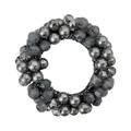Detail of dark grey beaded elastic hair tie with polished pearls and faceted crystals - Gray