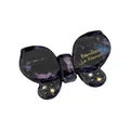 Macro detail of acetate butterfly hair clip with gold text and small rhinestones - Deep Purple Black Starry (8#)