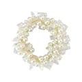 Detail of white faux pearl and crystal bead hair tie with elastic bow scrunchie design - Rhinestone Pearl Hair Tie