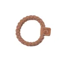 Élastique à cheveux tressé marron avec un patch en cuir orné d'un ours mignon - Ours Café Clair
