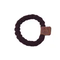 Élastique à cheveux tressé violet foncé avec une étiquette d'ours en similicuir marron - Ours Marron