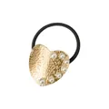 Detalle de goma para el pelo con corazón dorado martillado y perlas sobre fondo blanco - Corazón Martillado con Decoración de Perlas (33# Cuerda de Pelo de Metal)