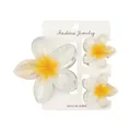 Close-up of white and yellow plumeria hair claw clips set on a jewelry display card - One Large And Two Small / White-Yellow Gradient