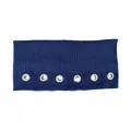 Navy blue ribbed knit headband with silver metal eyelets in punk rock style - Dark Blue (Small Hole Stripes)