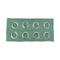 Detail of green ribbed fabric headband featuring double rows of silver metal eyelets - Green (Large Hole Stripes)