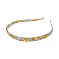 Detailed close-up of blue and yellow floral amber pattern on slim acetate headband - Floral Amber Texture