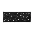 Close-up of black elastic headband with silver moon and star prints and fine stitching - Crescent Moon Black Striped Style