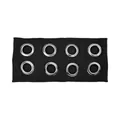 Close-up of black ribbed knit punk fabric headband with large silver metal grommets - Black (Large Hole Stripes)