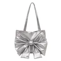 Borsa a spalla argento metallizzato con grande fiocco e design minimalista tote bag - Argento