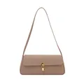 Morandi pink baguette shoulder bag in pebbled leather with a gold U-shaped metal clasp - Khaki