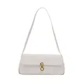 French style white underarm bag with lychee texture and gold U-shaped metal buckle - White