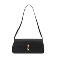 Classic black textured leather underarm bag with a stylish golden metal clasp for women - Black