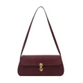 Retro wine red underarm baguette bag with lychee texture and gold oval buckle lock - Burgundy