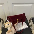 Vintage burgundy suede underarm bag with gold clasp and playful monster charm - No Pendant / Burgundy