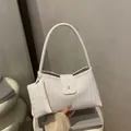 Minimalist beige wheat embossed shoulder bag with matching mini coin purse and gold clasp - White