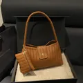 Brown woven shoulder bag with matching coin purse in a luxury gift box packaging - Brown
