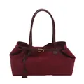 Vintage burgundy faux suede large tote bag with elegant gold buckle and long slim straps - Burgundy