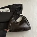 Minimalist soft dark coffee leather underarm tote bag with metal zipper decoration - No Pendant / Coffee
