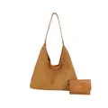 Braune Hobo-Schultertasche aus Wildlederimitat mit passender kleiner Geldbörse - Braun