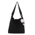 Minimalist black canvas crossbody bag with white cloud plush charm and adjustable strap - With Pendant / Black