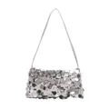 Shiny silver sequin shoulder bag for women with chain strap and party style finish - Silver