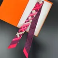 Pink and purple patterned twilly silk scarf draped over a classic orange gift box - Pink Purple Heart Style (PD2610—1)