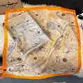 Detail of elegant silk-like square scarf with floral birdcage pattern and orange border - LQ-18