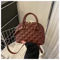 Deep brown shell bag with quilted square texture and detachable shoulder strap - Coffee