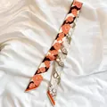 Floral silk twilly scarf with vintage chrysanthemum print for bags or hair accessories - Orange Brown Vintage Floral (2#)