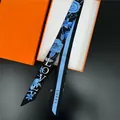 120cm floral heart print skinny scarf for bags with orange gift packaging boxes - Blue Floral (1#)