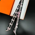 Pink bow and checkered silk twilly scarf for hair and bags with orange gift box - Black Plaid Style (1#)