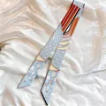 Elegant geometric silk satin neck scarf with colorful patterns on white fabric - Orange Blue Geometric Patchwork Style (1#)
