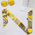 Polyester twilly silk scarf with yellow and gray geometric patterns for handbags - Yellow