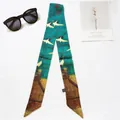Elegant emerald green silk twilly scarf with traditional Chinese crane and palace prints - Crane Among Clouds (Chinese Style)