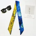 Artistic silk-like narrow twilly scarf with Van Gogh Starry Night print for women - Starry Night (Van Gogh Style)