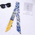 Elegant skinny silk scarf with vibrant yellow balloon prints and fashion illustration - Architecture Yellow