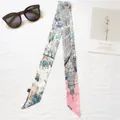 Elegant narrow twilly silk scarf with European architecture print and black sunglasses - Architecture Pink