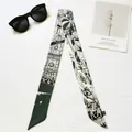 Slim printed silk scarf with hand-drawn hot air balloon and architecture patterns - Architecture Black