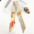 Foulard étroit en satin beige style bohème avec rayures orange pour cheveux et sacs - Vie Vibrante Jaune / 90cm