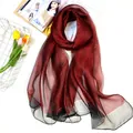 Elegant silk wool scarf in wine red and black with metallic gold edges and shimmering finish - 200x75cm / Black Red