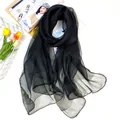 Elegant black silk wool scarf with shimmering gold trim on a soft sheer fabric - 200x75cm / Black