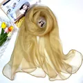 Champagne gold silk wool shawl with sparkling finish and delicate beaded edge - 200x75cm / Champagne Gold