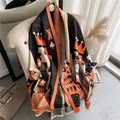 Thick poker card themed scarf with fringe detail in orange, black and beige - 180x65cm / Black Orange