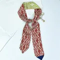 Fashionable slim faux silk twilly scarf with vintage floral patterns and color-blocking - Color 1 (Vintage Red White Floral)