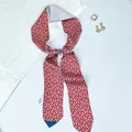 Elegant red and white geometric silk scarf ribbon tied in a bow with golden jewelry - Color 5 (Bright Red Vintage Floral)
