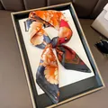 Elegant cherry print square silk scarf in denim blue and red floral patterns - 70x70cm / Red Orange Floral Pattern (FJX3-2)