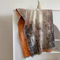 Retro European architecture pattern pashmina shawl with fringes for winter warmth - 190x65cm / Castle