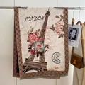 Retro ethnic shawl with Eiffel Tower and floral print featuring tassels and London text - 190x65cm / Eiffel Tower