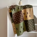 Bufanda de cachemira para mujer con motivos de gatos y lunares y bordes con flecos - 180x65cm / Marrón Verde