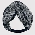 Detalle de diadema ancha azul marino con estampado de mapa vintage y banda elástica - Negro